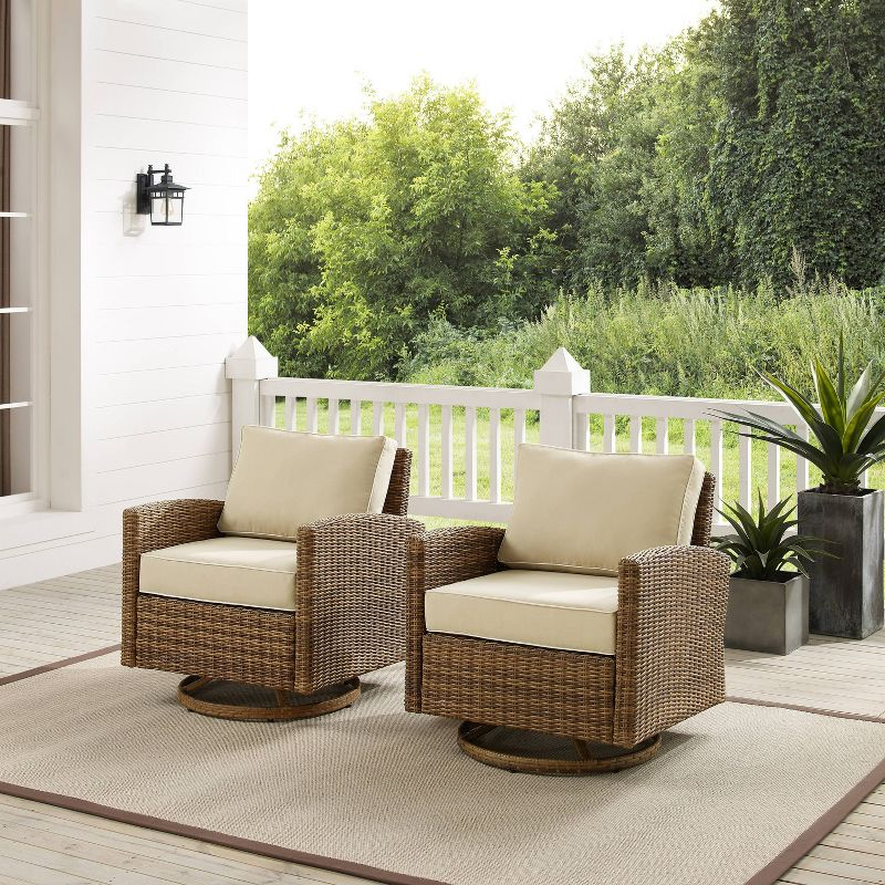 2pk Bradenton Steel Outdoor Swivel Rocking Chairs Sand/Weathered Brown - Crosley: Resin Wicker, Arched Arms, UV-Resistant