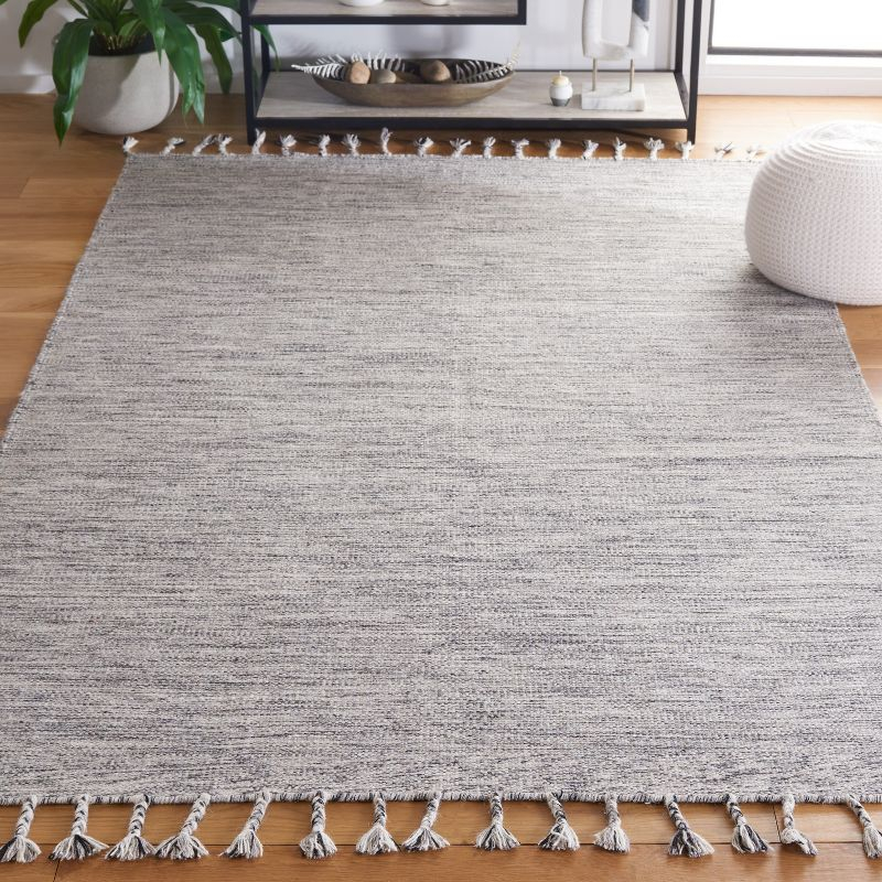 Dhurries DHU801 Hand Loomed Area Rug - Dark Grey/Beige - 5'x8' - Safavieh.