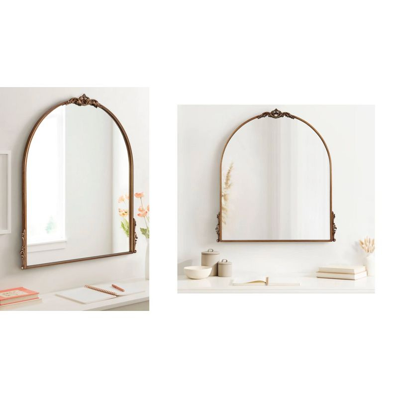 Kate & Laurel All Things Decor 21"x26" Myrcelle Decorative Framed Wall Mirror: Antique Silver, Arched, Ornate Garland Design