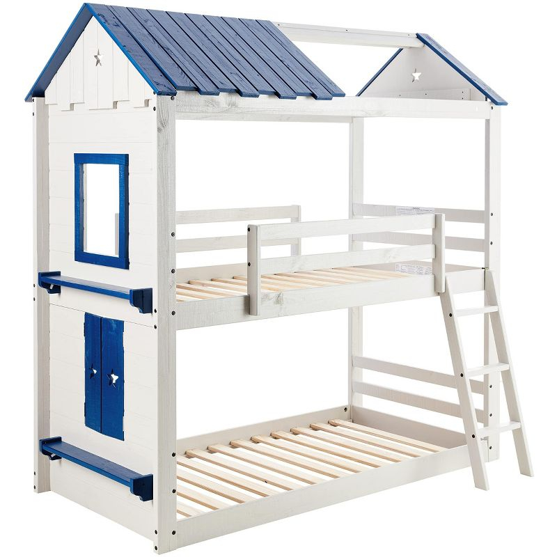 Donco Kids Star Gazer Twin Over Twin Grey & Blue House Bunkbed
