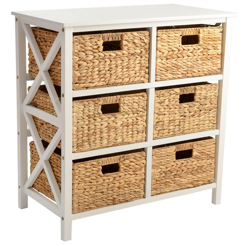 eHemco 3 Tier X-Side Storage Drawers with 6 Wicker Baskets, White
