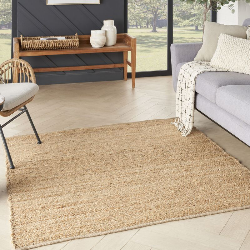 Nourison Farmhouse Natural Jute Flatwoven Rug Natural 5' x Square