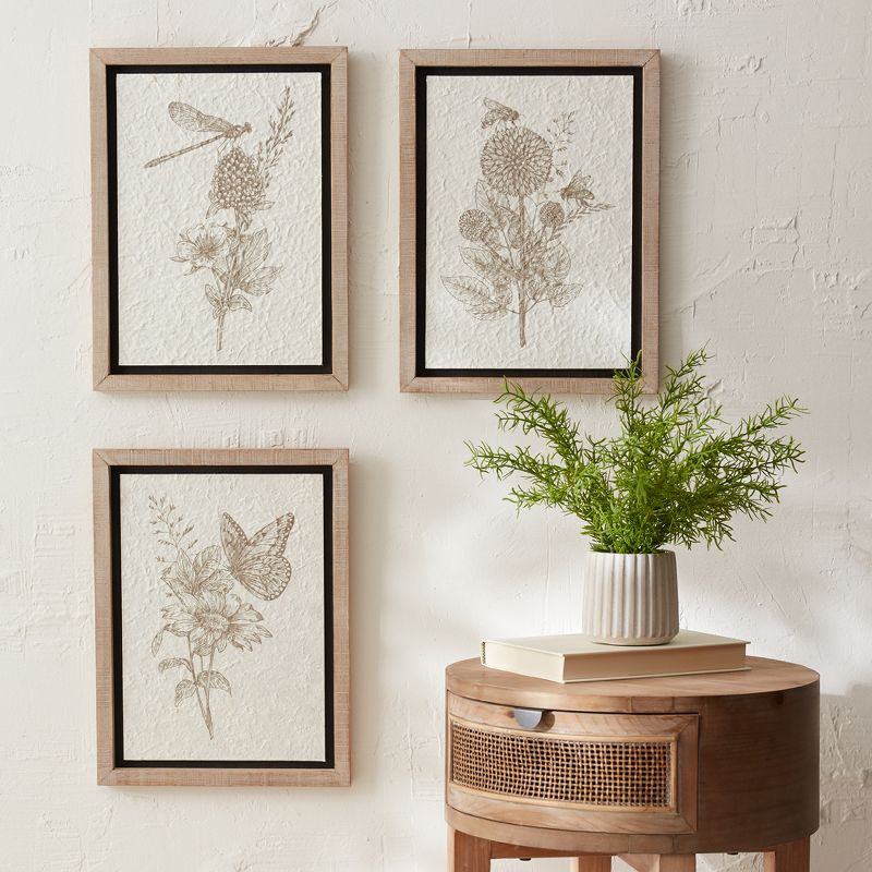 Melrose Framed Floral Insect Print (Set of 3)