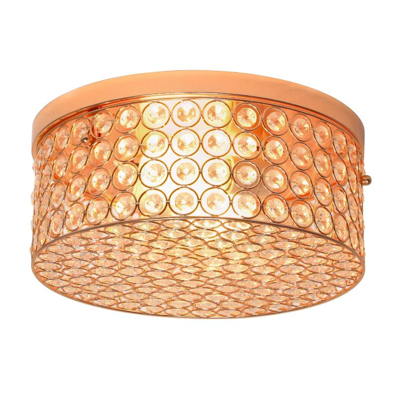 12" Elipse Crystal Flush Mount Ceiling Light, Rose Gold Base & Details - Elegant Designs: UL Listed, 60W