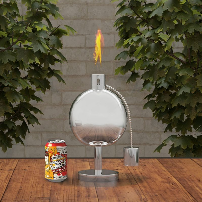 10-Inch Stainless-Steel Tabletop Torch Lamp with Fiberglass Wick - for Deck and Patio Decor by Nature Spring (Silver)