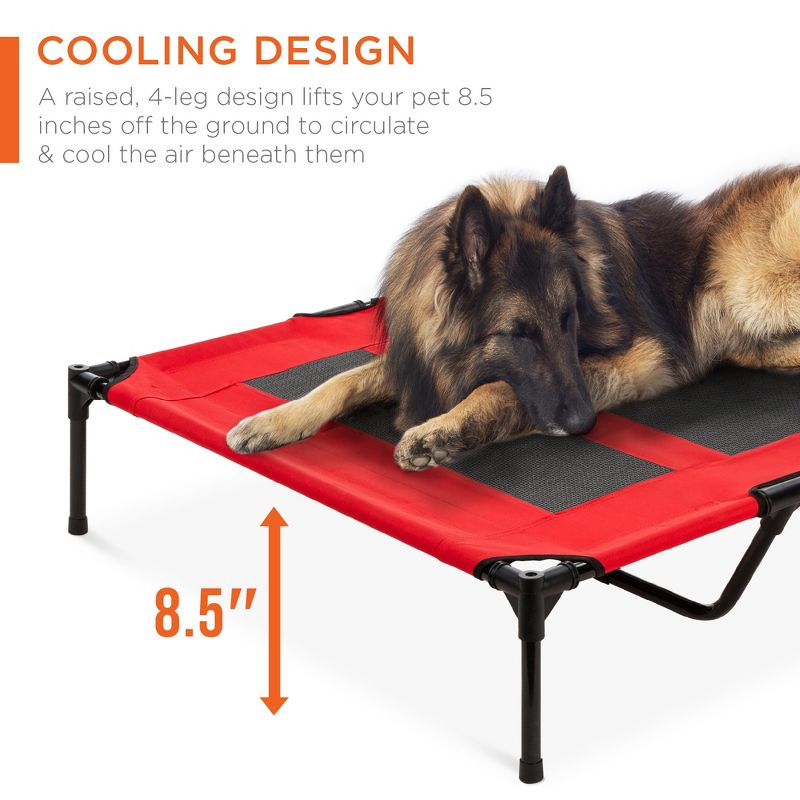 Best Choice Products 48in Elevated Cooling Dog Bed, Outdoor Raised Mesh Pet Cot w/ Removable Canopy, Carrying Bag - Red