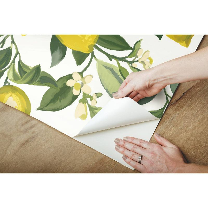 RoomMates Lemon Zest Peel and Stick Wallpaper Yellow/White: Removable Vinyl Botanical Fruit Pattern, Self-Adhesive, 28.2 Sq Ft Coverage