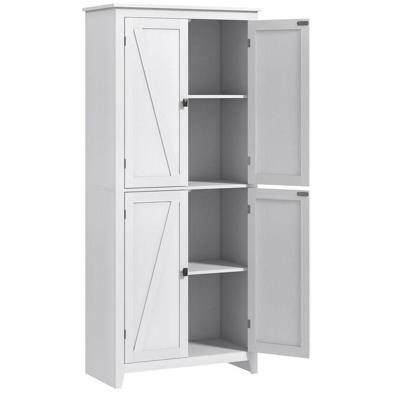 HOMCOM 72" Freestanding Kitchen Pantry Cabinet, Farmhouse Tall Storage Cabinet with 4 Door Cabinets and Adjustable Shelves for Dining Room, White