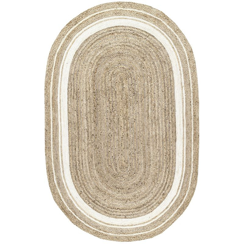 Nuloom Rikki Bordered Oval 5x8 Jute Indoor Area Rug for Dining Room Rug Neutral Rug Living Room Rug Kitchen, Off White/Natural