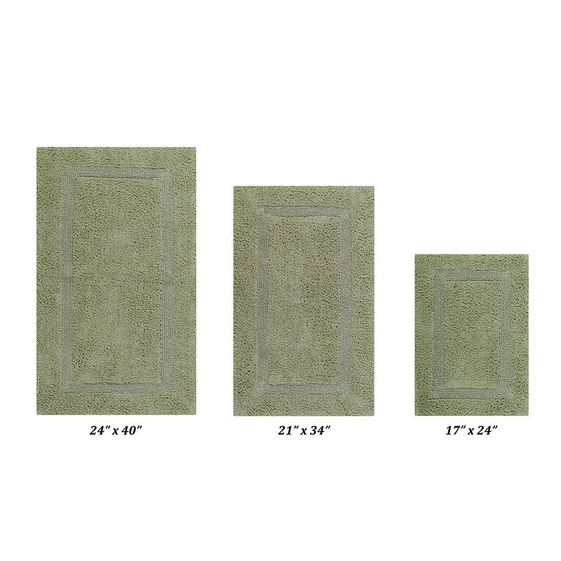 Better Trends Lux 100% Cotton Tufted Solid Reversible Bath Rug Set 3 PC (17" x 24" | 21" x 34" | 24" x 40") - Sage