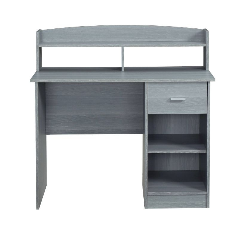 Modern Office Desk with Hutch Gray - Techni Mobili: Laminated Particle Board, Storage Hutch