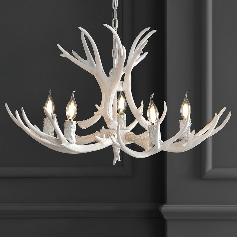 JONATHAN Y Eldora 30" Adjustable Resin Antler 5-Light LED Chandelier, White