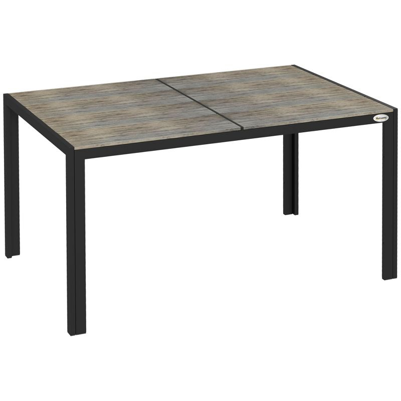 Outsunny Outdoor Dining Table for 6 People, Aluminum Rectangular Patio Table with Faux Wood Tabletop for Backyard, Lawn, 55" x 35.5", Gray