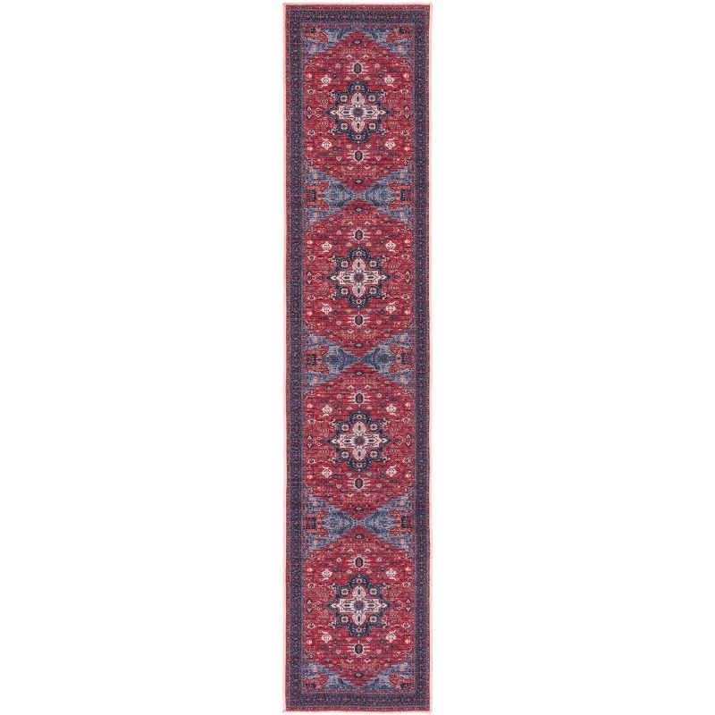 Serapi SEP560 Power Loomed Machine Washable Skid-Resistant Indoor Accent Rug - Red/Navy - 2'x5' - Safavieh