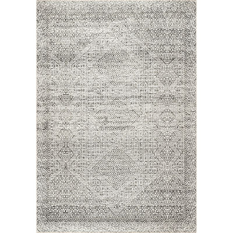 Nuloom Hart Medallion 5x8 Machine Washable Indoor Area Rug for Living Room Bedroom Dining Room Kitchen, Grey/Ivory
