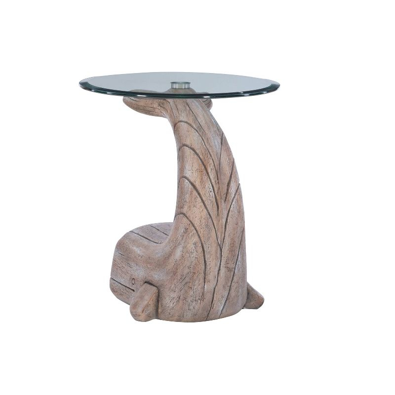 Weldon Coastal Whale Side Table Driftwood - Powell: Beveled Glass, Artist Sculpture, Magnesium Oxide