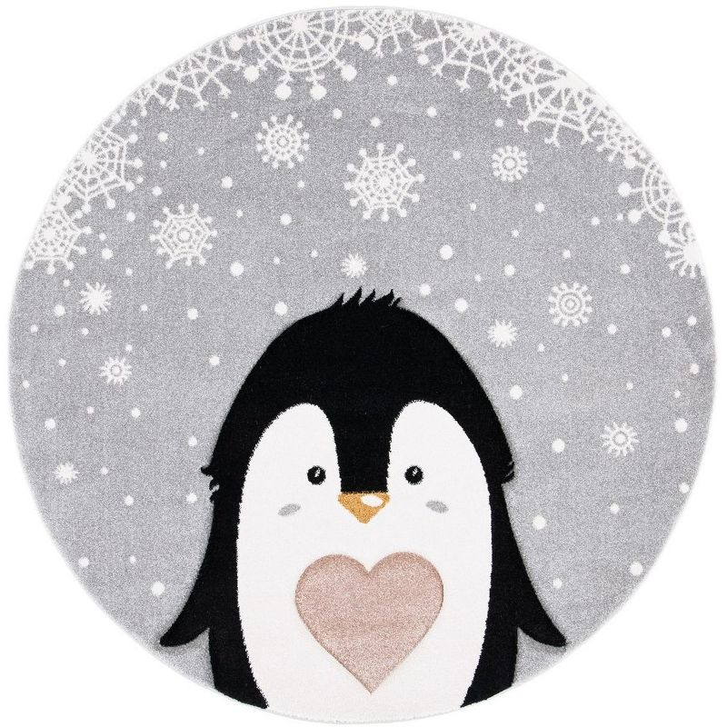 Carousel Kids CRK132 Power Loomed Area Rug - Light Grey/Black - 5'3" round - Safavieh.