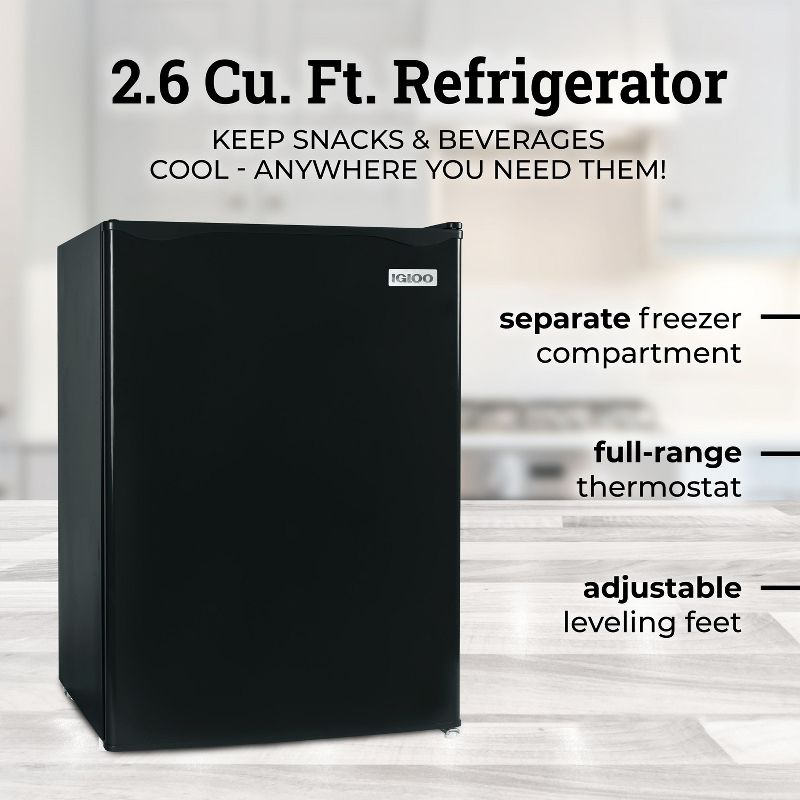 Igloo IRF16BK6A 1.6 Cu. Ft. Single Door Refrigerator with Freezer, Black