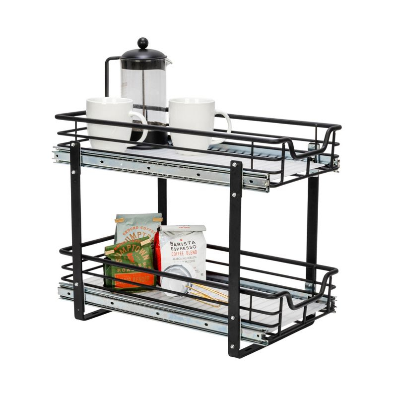 Glidez Multipurpose Paint-Finished Steel Pull-Out/Slide-Out Storage Organizer with Plastic Liners - 2-Tier Dual-Slide Design - Black