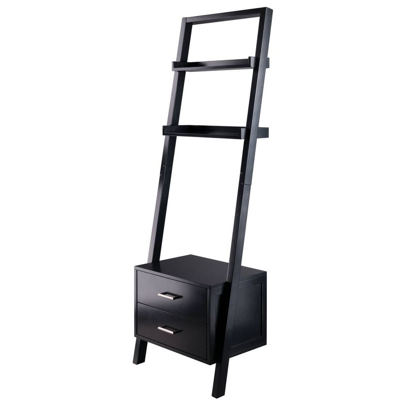 69.36" Bellamy Leaning Shelf with Storage Black - Winsome: Contemporary Design, 2 Drawers & Open Display