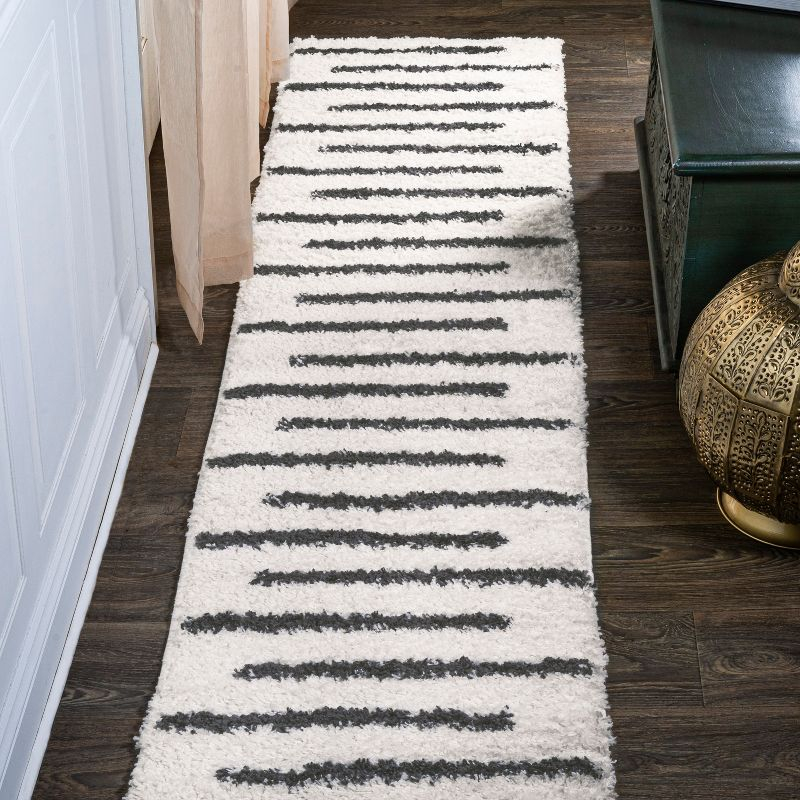 2'x10' Alaro Berber Stripe Shag Runner Rug, White - JONATHAN Y