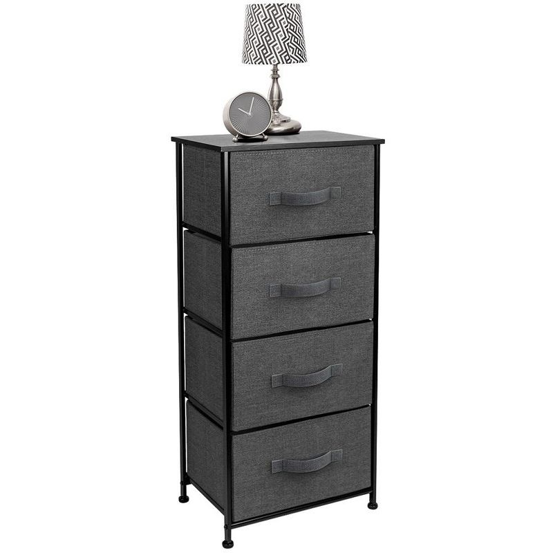 Sorbus 4 Drawers Chest Nightstand - Storage for Closet, Home, College Dorm - Features Steel Frame, Wood Top, & Fabric Bins (Black)