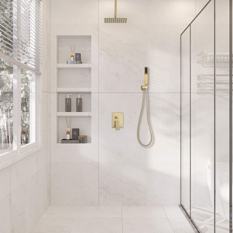CASAINC 10'' Wall Mounted Shower System with Handheld Sprayer, Brushed Gold