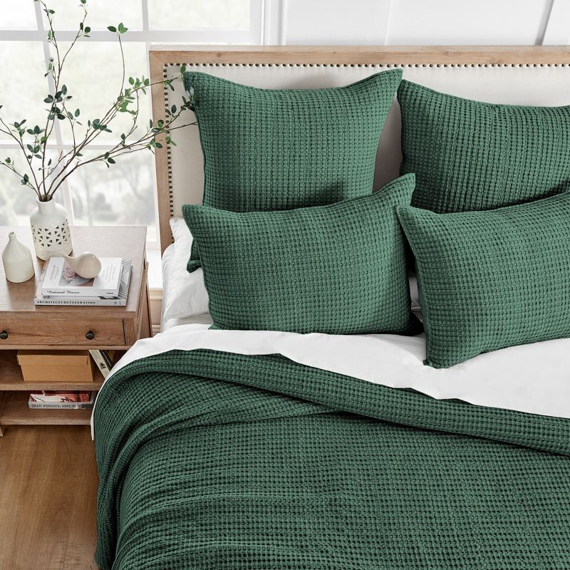 Mills Waffle Forest Green King Bedspread Set - Levtex Home