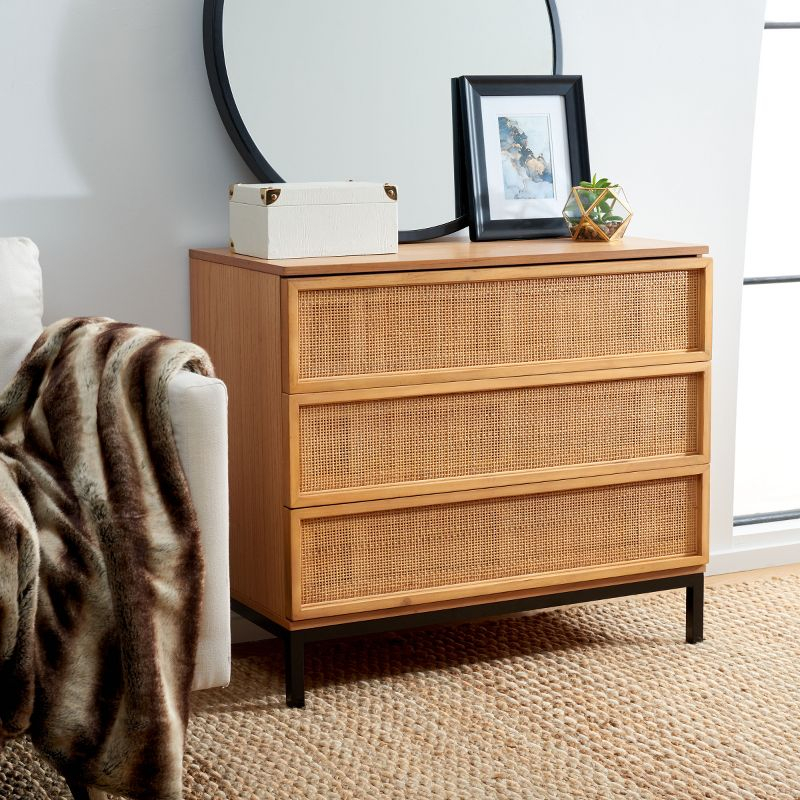 Zadie 3 Drawer Rattan Chest - CHS5004 - Natural/Black - Safavieh