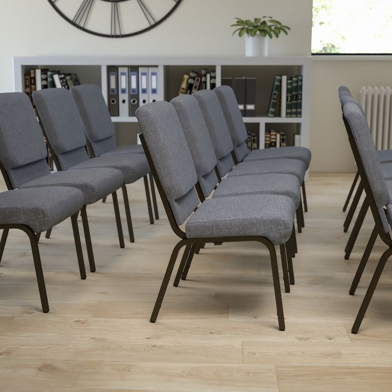 Emma and Oliver 18.5"W Stacking Church Chair in Gray Fabric - Gold Vein Frame