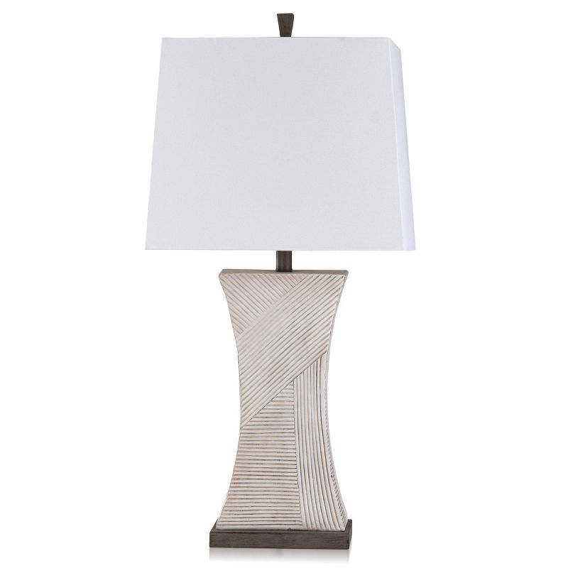 Asher Linear Embossed Resin Table Lamp Off-White - StyleCraft: Modern Drum Shade, Polyresin, UL Listed, 34" Tall