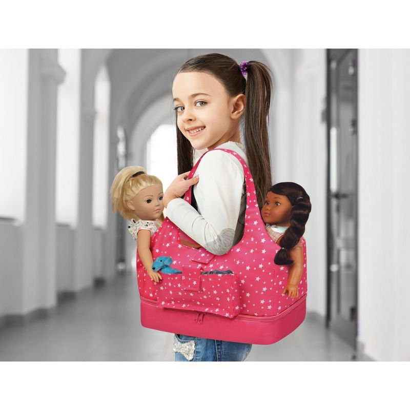 Badger Basket On-the-Go Doll Tote and Storage Bag - Pink Stars