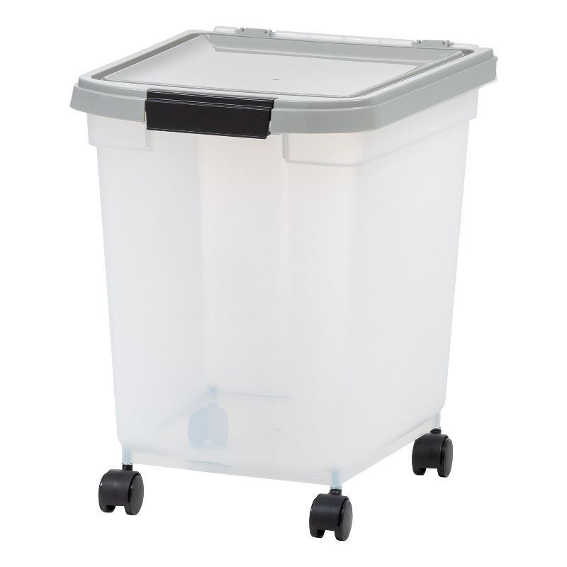 IRIS USA 25 Lbs / 32.5 Qt WeatherPro Airtight Pet Food Storage Container with Removable Casters, Clear/Gray