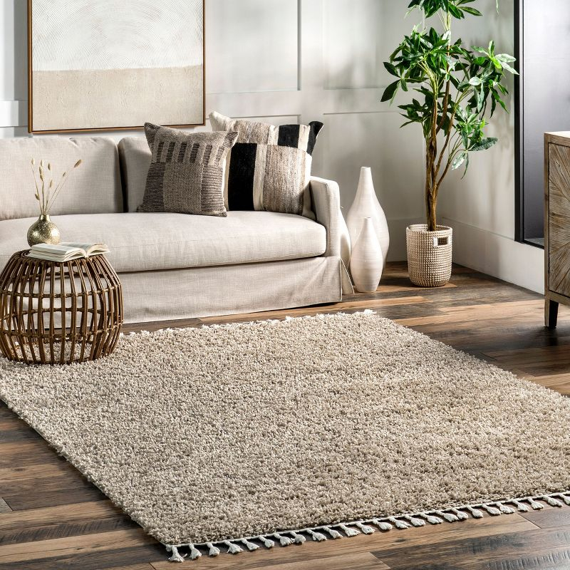 Nuloom Neva Solid 2x3 Accent Shag Indoor Area Rug for Living Room Bedroom Dining Room Nursery Entryway, Beige/Ivory