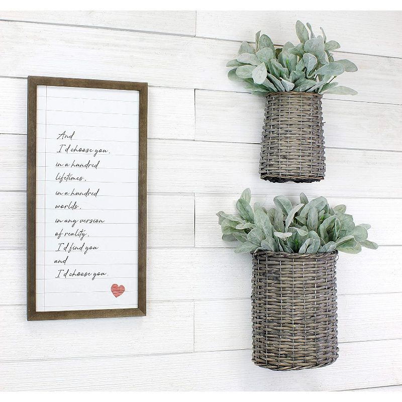 AuldHome Design Wall Hanging Baskets, Gray, 2pc Set; Small/Medium Wicker Rustic Farmhouse Door