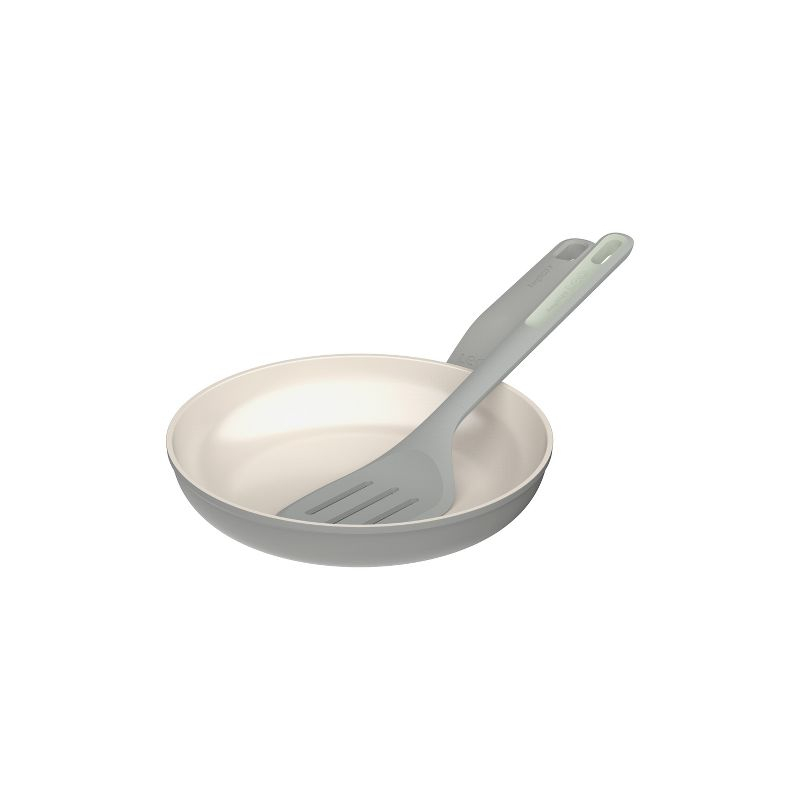 BergHOFF Balance Non-stick Ceramic 2Pc Frying Pan 9.5" and Nylon Turner 13.75", Recycled Aluminum, Moonmist
