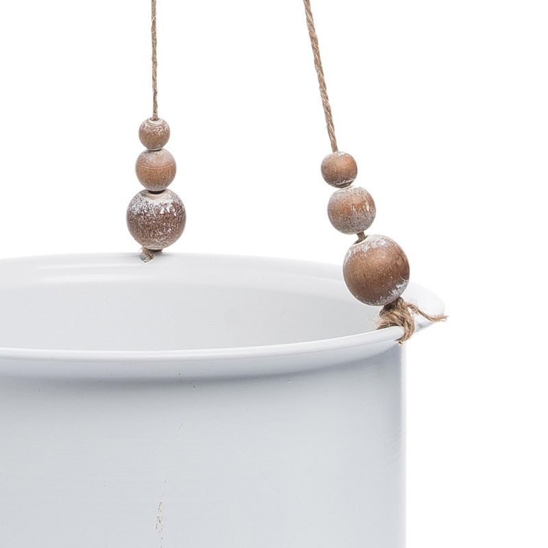 Set of 2 Metal Hanging Planters with Wood Bead Details Green/White - Foreside Home & Garden
