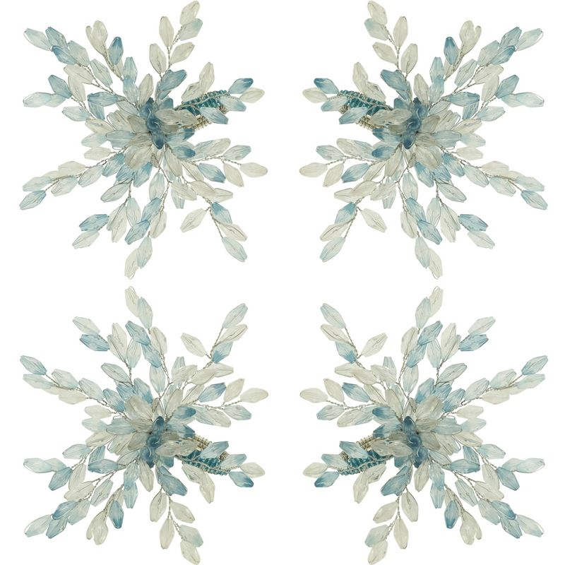 Saro Lifestyle Table Napkin Rings With Beaded Flower Design (Set of 4), Blue