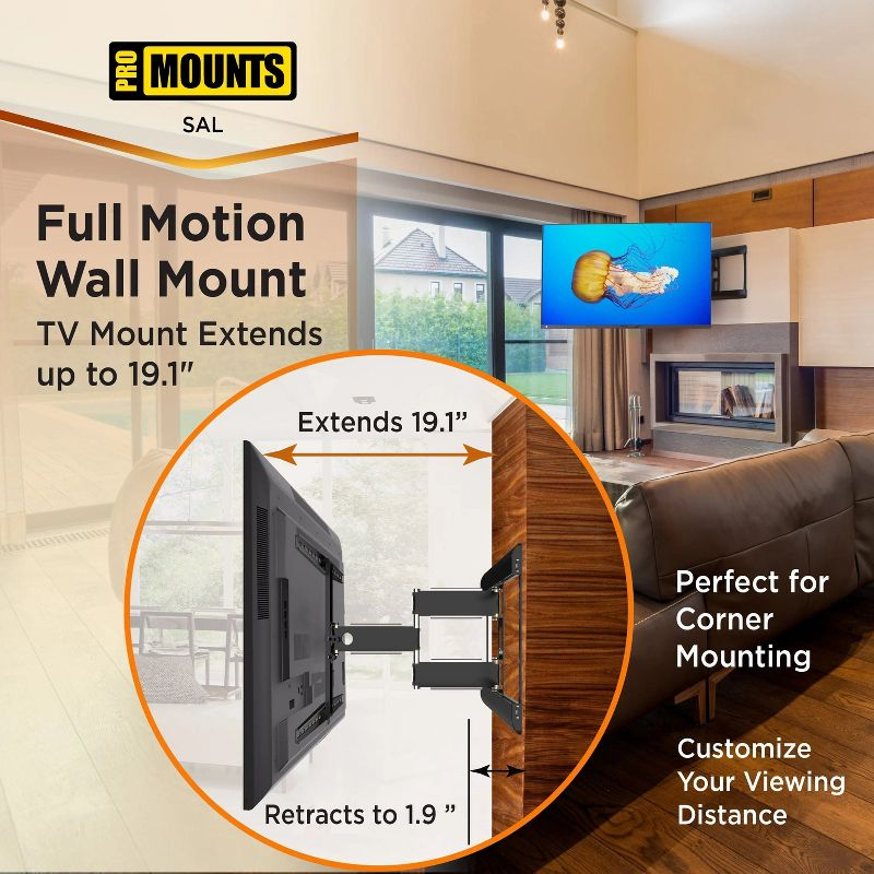 Promounts Full Motion TV Wall Mount for TVs 37" - 85" Up to 120 lbs