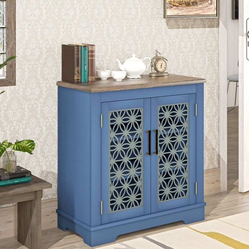 30" Storage Sideboard Buffet Cabinet Navy - Home Essentials: Rustic Bohemian Style, Adjustable Shelves, Tempered Glass Doors