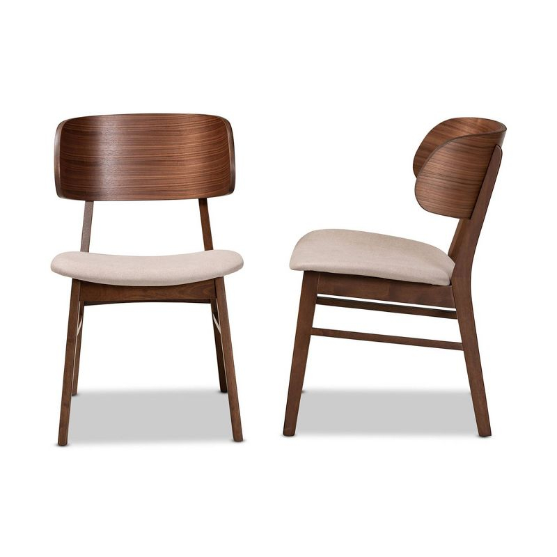 2pc Alston Fabric Upholstered Wood Dining Chair Set Beige/Walnut Brown - Baxton Studio