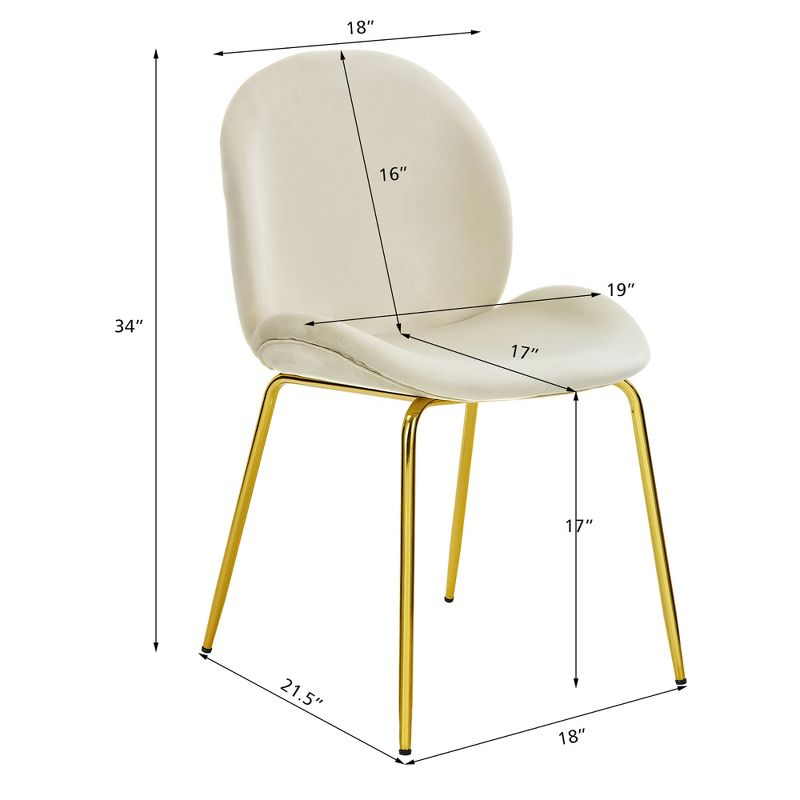 Costway Set of 2 Velvet Accent Chairs Dining Side Chairs w/Gold Metal Legs Beige