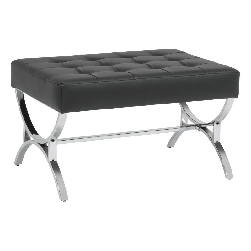 studio designs Newel Modern Square Ottoman Blended Leather and Chrome Metal Frame Chrome/White: Mid-Century Design, 250 lbs Capacity