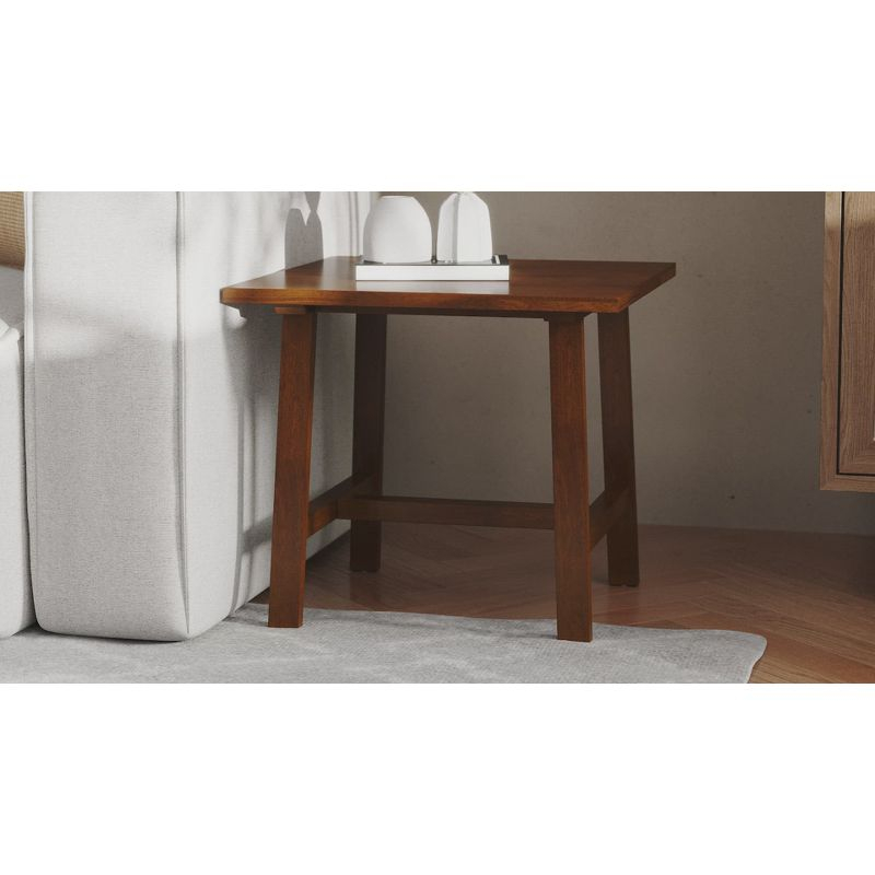Taylor & Logan Cammie End Table Rustic Brown: Solid Wood, Trestle Base, 19.75" Height
