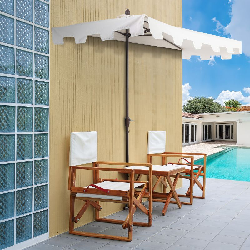 JONATHAN Y Sidney 9 ft. Classic MidCentury Rectangular Half Market Patio Umbrella with Crank, Wind Vent and UV Protection in Cream/White