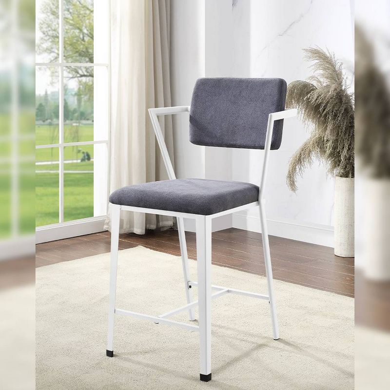 Cargo 24" Counter Height Barstool Gray Fabric and White - Acme Furniture: Cotton Upholstery, Metal Frame, Adjustable Height