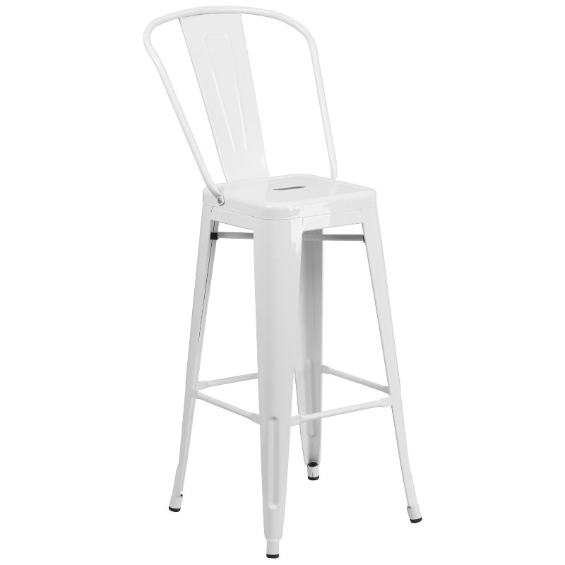 Merrick Lane White 30" High Metal Bar Height Stool with Removable Back for Indoor-Outdoor Use