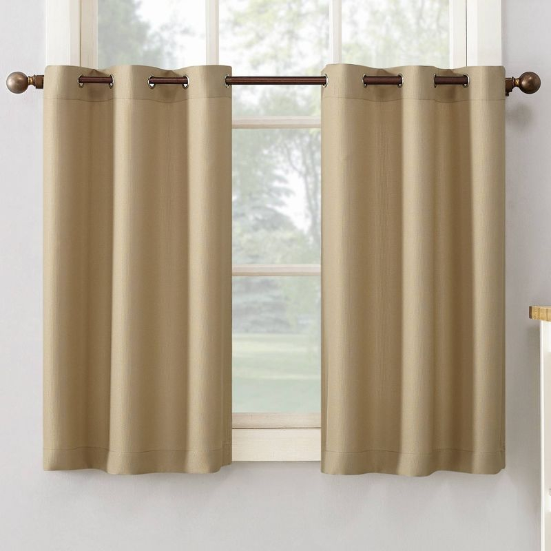2pc 56"x24" No. 918 Semi-Sheer Montego Casual Textured Grommet Kitchen Curtain Tier Pair Taupe: 24 Inch Kitchen Window Curtains