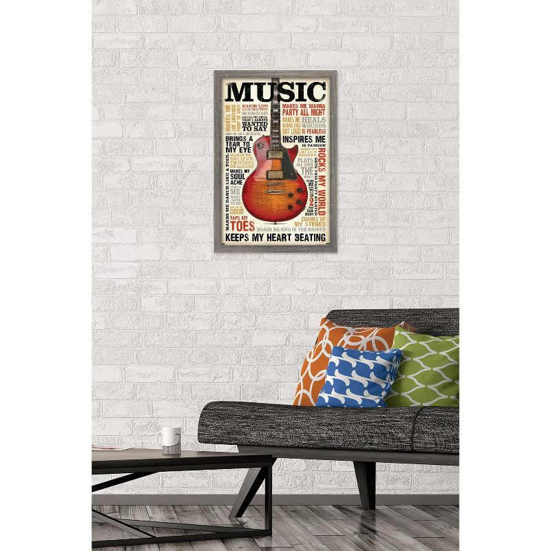 Trends International Music Inspires Me Framed Wall Poster Prints Barnwood Framed Version 14.725" x 22.375"