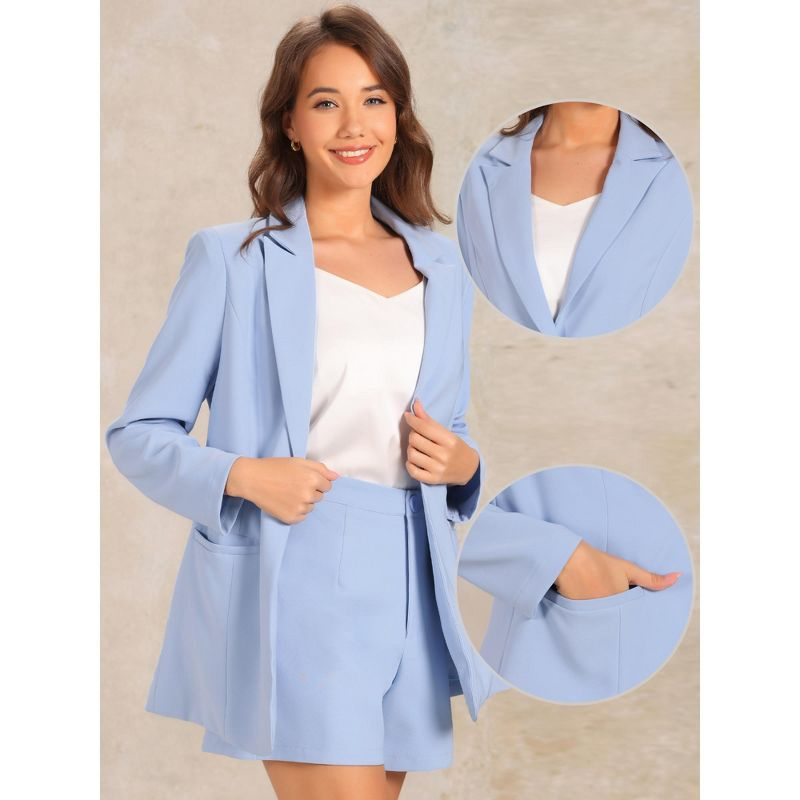 INSPIRE CHIC Women's Long Sleeves Blazer and Short Pants 2-Piece Suit Sets Light Blue X-Small
